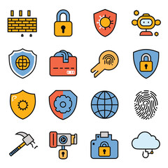 vector icons for robots, artificial intelligence, and the assistance provide in work and security 
