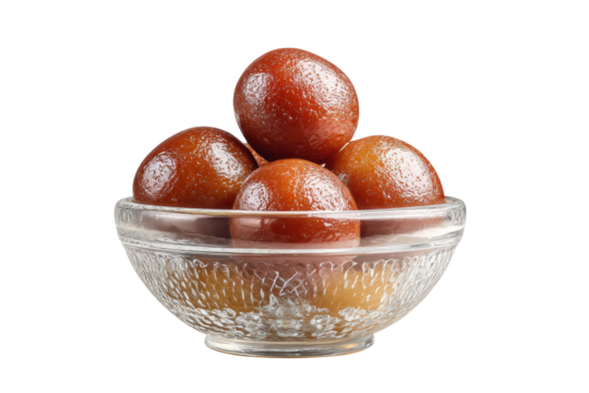 PNG Delicious gulab jamun in glass bowl on black background