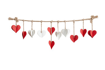 PNG Hanging red and white paper hearts on twine for valentine's day decor