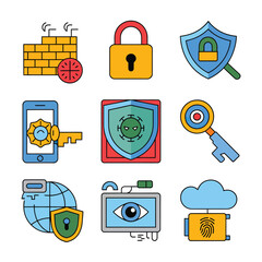 vector icons for robots, artificial intelligence, and the assistance provide in work and security 
