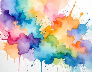 Vibrant Rainbow Watercolor Splashes Abstract Background