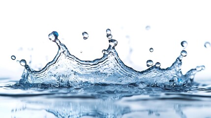 Dynamic water splash with droplets captures flowing liquid reflection on a clean surface photo