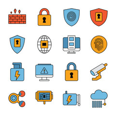 vector icons for robots, artificial intelligence, and the assistance provide in work and security 
