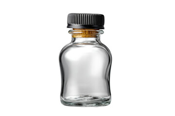PNG Empty transparent glass bottle with black screw cap on white background