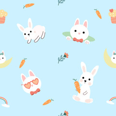Seamless pattern with art design elements, and colorful Easter eggs.