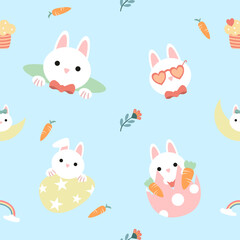 Seamless pattern with art design elements, and colorful Easter eggs.