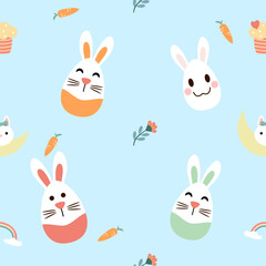 Seamless pattern with art design elements, and colorful Easter eggs.