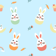 Seamless pattern with art design elements, and colorful Easter eggs.
