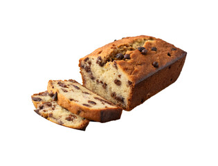 Chocolate banana bread slice isolated on transparent background