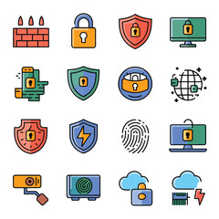 vector icons for robots, artificial intelligence, and the assistance provide in work and security 
