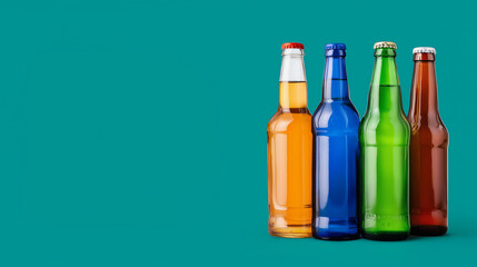 Assorted Beverage Bottles on Display. Bar or Beverage Concept. Variety of Unlabeled Bottles