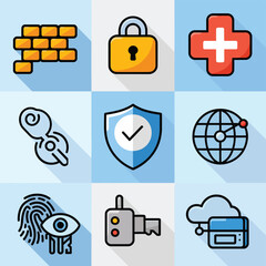 vector icons for robots, artificial intelligence, and the assistance provide in work and security 
