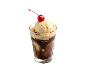 Ice cream float with cherry isolated on transparent background