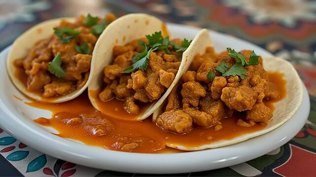 Delicious Chicken Tinga Tacos with Fresh Cilantro and Spicy Tomato Chipotle Sauce