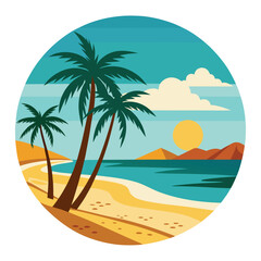 Obraz premium Tropical beach summer landscape with palm trees and ocean waves vector illustration