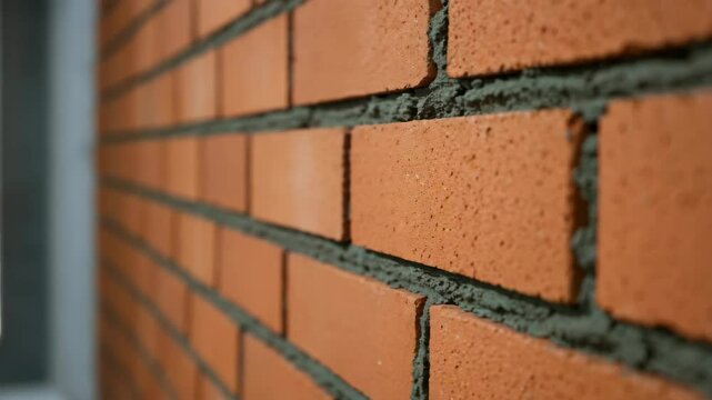 Workers lay orange bricks with cement to create a sturdy wall in a new construction project