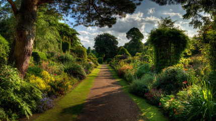 Obraz premium A scenic depiction of a traditional English garden during the summertime. 