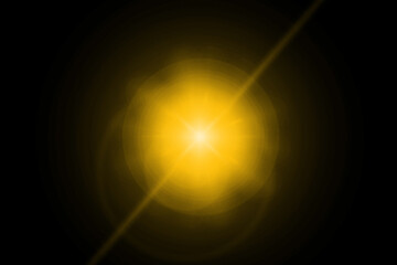 Bright yellow lens flare burst with radial glow and star-shaped center. Ideal for visual effects...