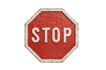 PNG Weathered red stop sign with white text on octagonal shape