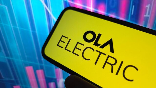 Konskie, Poland - June 29, 2025: Ola Electric Mobility company logo displayed on mobile phone
