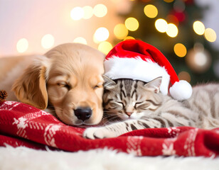 Christmas Puppy Cat Nap.