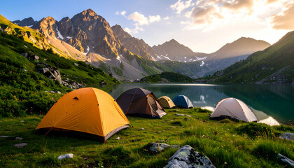 Mountain Lake Camping Sunset.