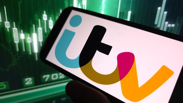 Konskie, Poland - June 29, 2025: ITV plc company logo displayed on mobile phone