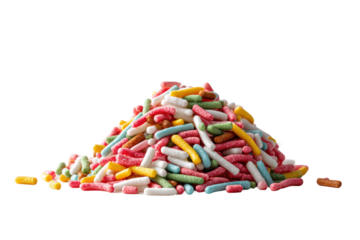 PNG Colorful candy pile of sugar-coated sour gummy worms on black background