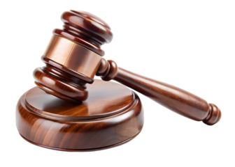 A wooden gavel used in court isolated on transparent background