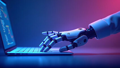 Human and Robot Hand Typing on Keyboard – AI Collaboration Concept