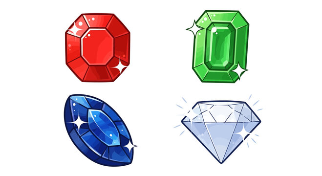 Illustration of gemstones ruby emerald sapphire diamond precious stones jewelry gems collection set vector art
