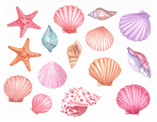 Fototapeta premium colorful Watercolor Seashells – Coastal Nature Illustration