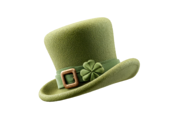 PNG Green leprechaun hat with clover and buckle on black background