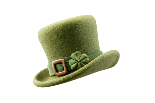PNG Green leprechaun hat with clover and buckle on black background