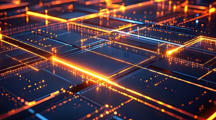 Intricate network of glowing digital squares.