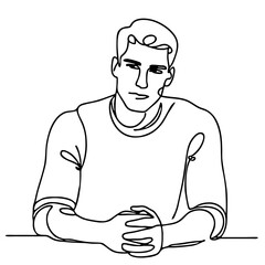 Anticipation — handsome man in elegant theatrical pose: minimalist single-line black drawing. One line art.