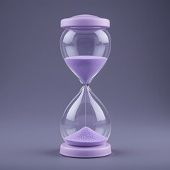 Modern Purple Hourglass, Time Passing. Contemporary Design Sand Timer, Sleek Object. Tracking Minutes. Stylish Timepiece. Elegant Home Decor.