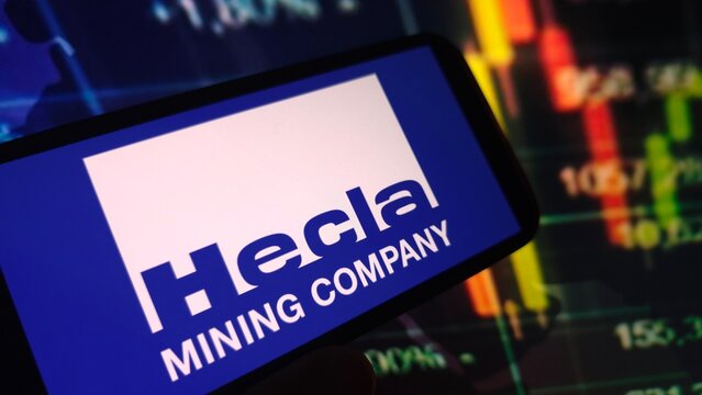 Konskie, Poland - June 29, 2025: Hecla Mining company logo displayed on mobile phone