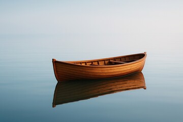Serene Wooden Boat Reflection on Calm Water A Peaceful and Tranquil Scene of Nature's Beauty and Simplicity