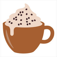 Creamy cappuccino topped with whipped cream, isolated on white. Perfect for coffee shop menus, beverage promotions, and cozy drink concepts.