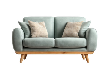 PNG Modern green sofa with cushions on wooden legs