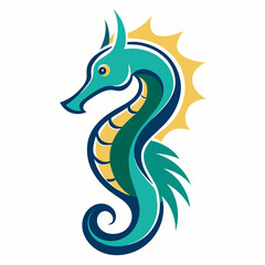 Fototapeta premium Green and yellow seahorse logo vector illustration with white background.