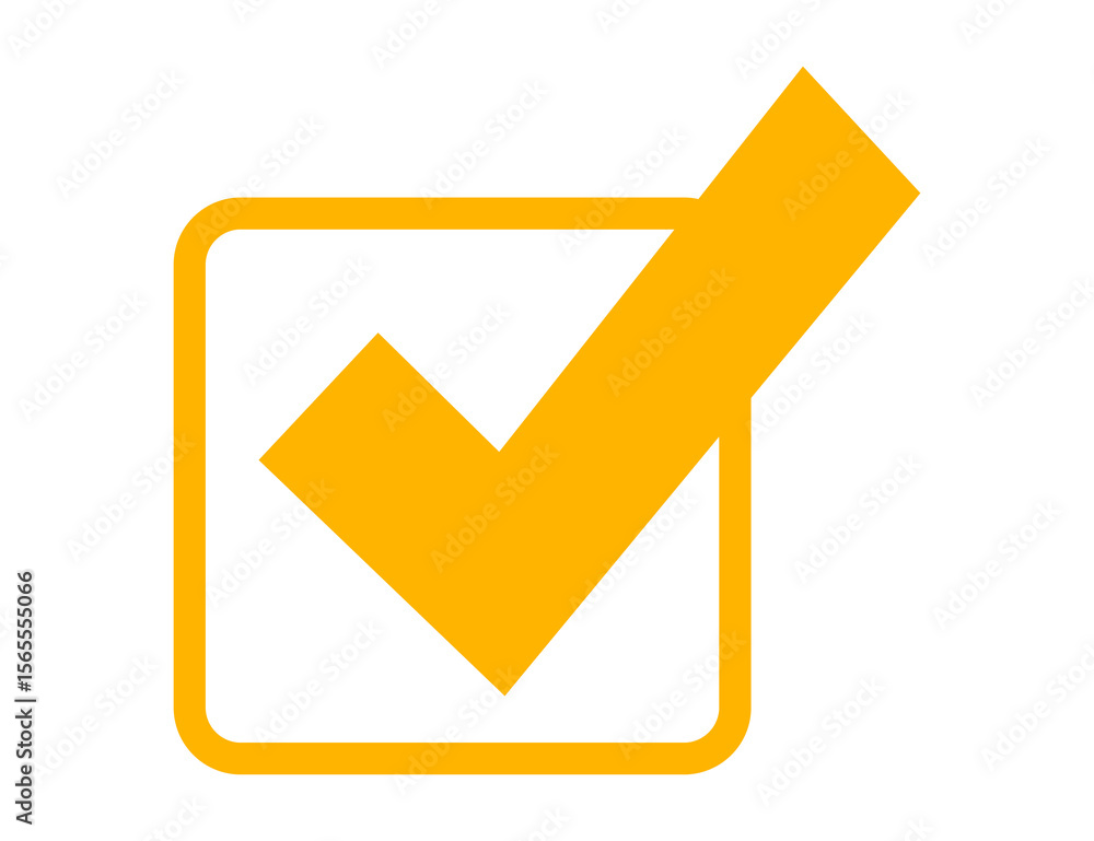 Poster orange check mark in square box symbol isolated on transparent background