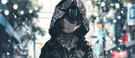 Dark anime character with glowing red eyes. Intense stare, cyberpunk style, digital illustration with neon lighting and fantasy vibes. Anime Wallpaper backgrounds