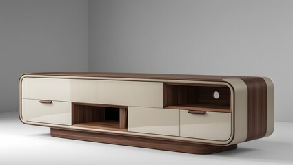 Contemporary Rectangular Media Console with Greige and Mocha Accents
