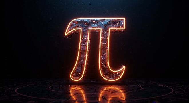 Pi Symbol Neon Glow - Glowing neon Pi symbol, futuristic, technology, math concept. Perfect for science, technology, or education