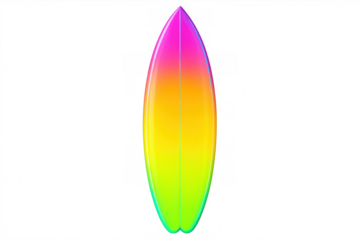 Rainbow-colored surfboard glowing with summer vibrancy, representing surfing passion against transparent backdrop, capturing beach culture essence