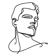 Contempt — handsome man in graceful theatrical pose of disdain: minimalist single black line drawing. One line art.