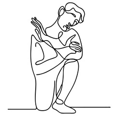 Contempt — handsome man in graceful theatrical pose of disdain: minimalist single black line drawing. One line art.