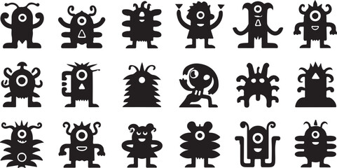 Obraz premium Diverse cartoon monsters with one eye alien creature